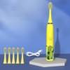 Kép 1/4 - Cartoon Kids Elektromos fogkefe gyerekeknek - 6 db cserélhető fejjel - Sárga - Krokodilos