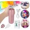 Kép 3/7 - AirBrush Kozmetikai vezeték nélküli hordozható kézi festékszóró pisztoly 0.3 mm-es nano fúvókával - Rózsaszín