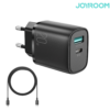 Kép 1/5 - JOYROOM L-QP2011 USB/USB-C QC 3.0 + PD 20W, Hálózati adapter + Usb C-Lightning kábel - Fekete