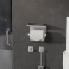 Kép 2/7 - Fali toalettpapír tartó, felső polccal és 2 db akasztó kampóval - Ezüst