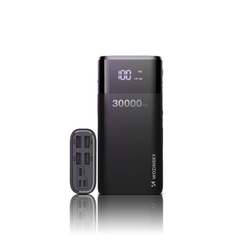 Wozinsky 30000 mAh power bank 4 USB porttal és 4 A LCD kijelzővel - fekete - WPB-001BK