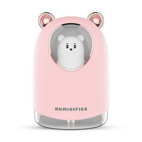 USB Párásító maci figurával, hangulatvilágítással, 300 ml - Rózsaszín